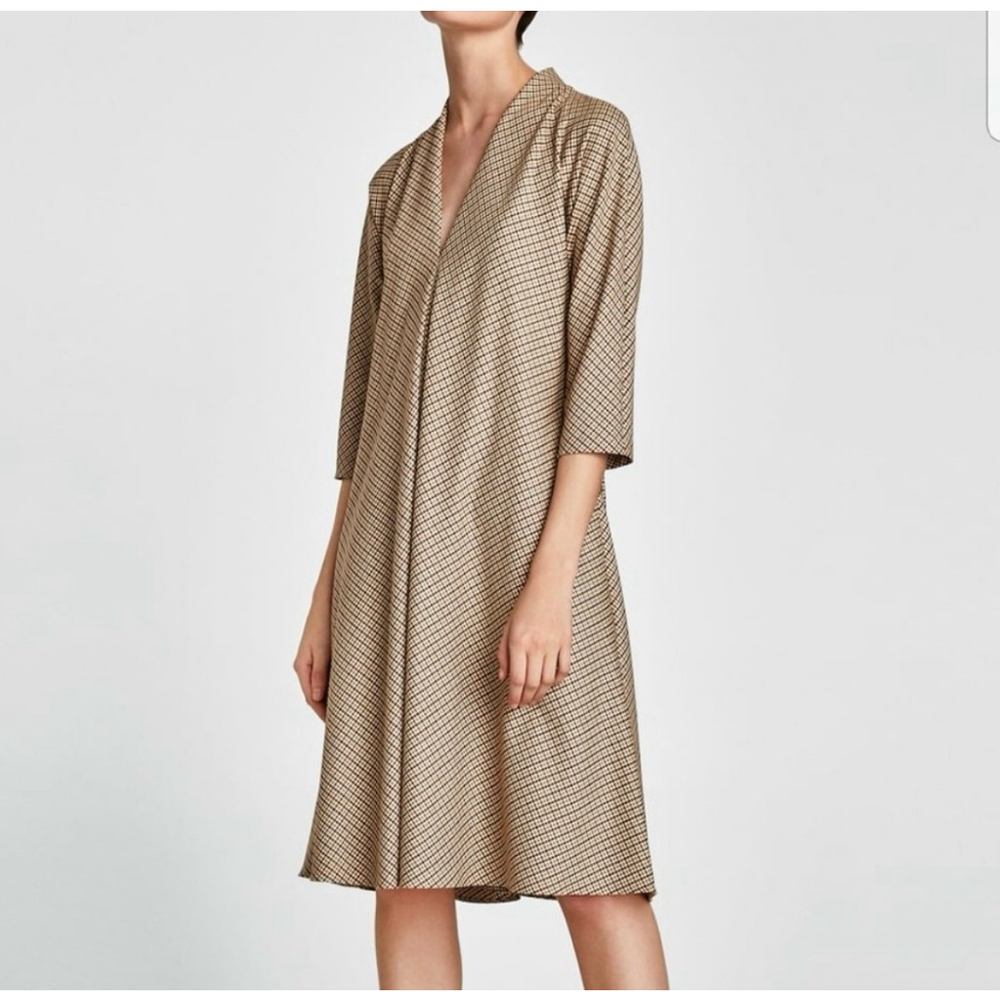Women's Zara Plaid V-Neck Midi Dress